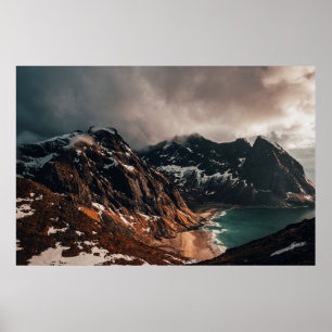 LANDSCAPE PHOTOGRAPHY OF BROWN MOUNTAIN ACROSS WAT POSTER