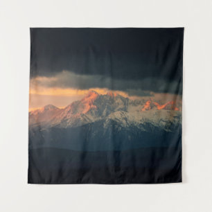 LANDSCAPE PHOTOGRAPHY OF SNOW MOUNTAINS UNDER NIMB TAPESTRY