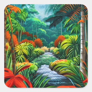 Landscape Portrait of a Jungle Square Sticker
