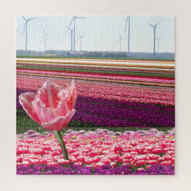 Landscape Puzzle: Pink Purple Tulips Field  Jigsaw Puzzle (Vertical)
