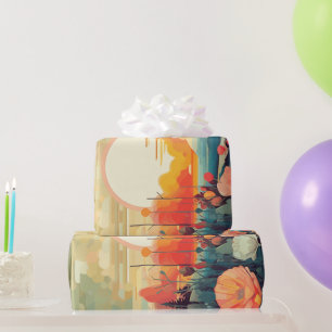 Landscape red and white poppies sun wrapping paper