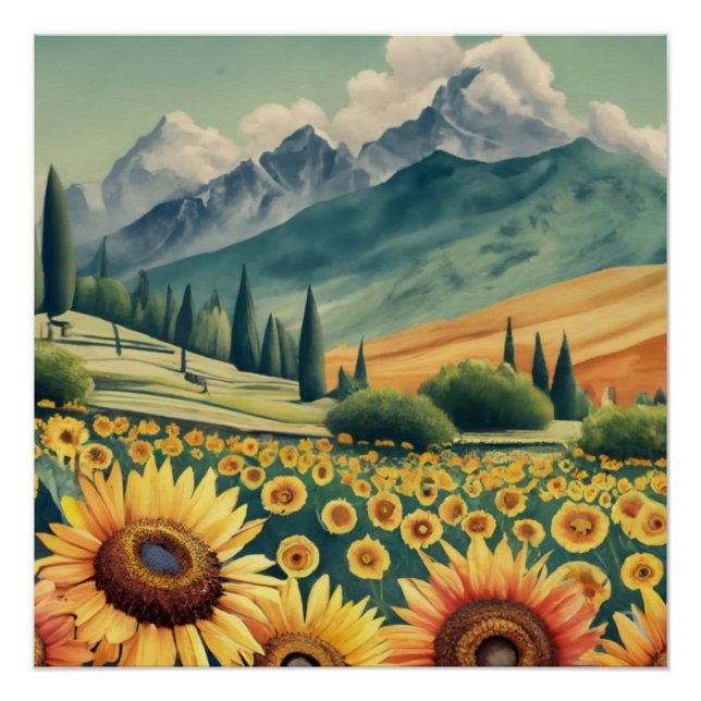 Landscape Sunflowers Boho Poster (Front)