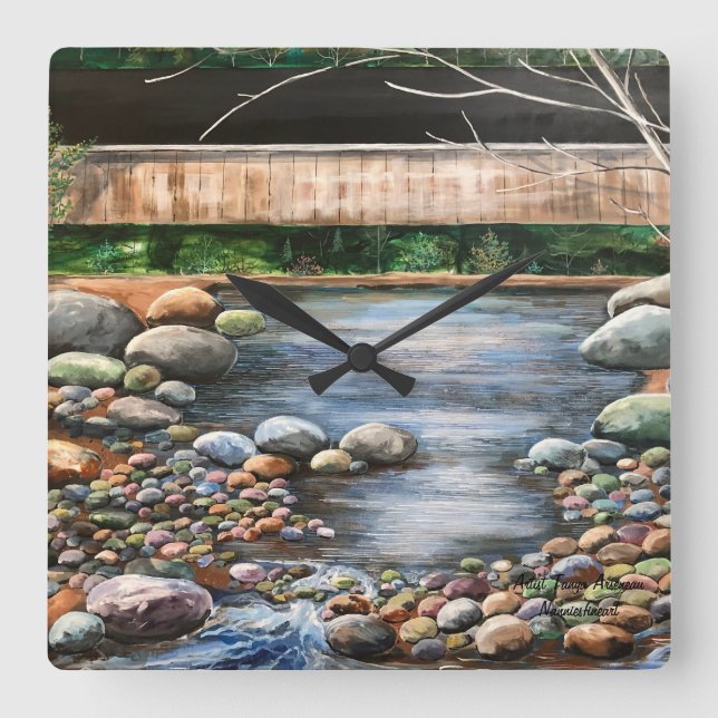 Landscape The Brook Handpainted Square Wall Clock (Front)