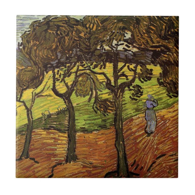 Landscape, Trees and Figures by Vincent van Gogh Tile (Front)