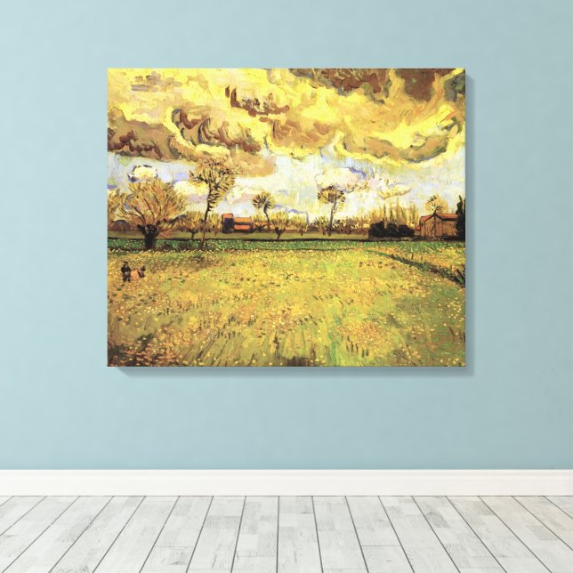 Landscape Under a Stormy Sky by Vincent van Gogh Canvas Print (Insitu(Wood Floor))