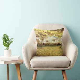 Landscape Under a Stormy Sky by Vincent van Gogh Cushion