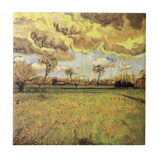 Landscape Under a Stormy Sky by Vincent van Gogh Tile (Front)