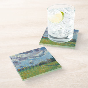 Landscape Under a Stormy Sky Vincent Gogh Glass Coaster