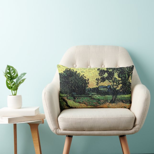 Landscape w Chateau of Auvers by Vincent van Gogh Lumbar Cushion (Chair)