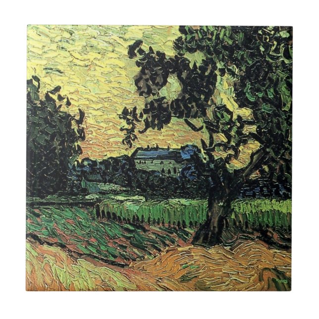 Landscape w Chateau of Auvers by Vincent van Gogh Tile (Front)