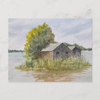 Landscape watercolor painting  postcard