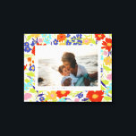 Landscape Wildflower Frame Mother's Day Gift Canva Canvas Print<br><div class="desc">Celebrate a favourite family moment with this custom horizontal photograph canvas art and retro coloured,  painterly wild flower pattern frame with editable text and give her a one of a kind gift that she can hang on the wall and cherish forever.</div>