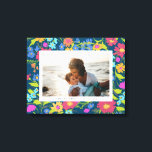 Landscape Wildflower Frame Mother's Day Gift Canvas Print<br><div class="desc">Celebrate a favourite family moment with this custom horizontal photograph canvas art and whimsical,  navy blue,  painterly wild flower pattern frame with editable text and give her a one of a kind gift that she can work on over again and again.</div>