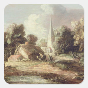 Landscape with a Church, Cottage, Villagers and An Square Sticker