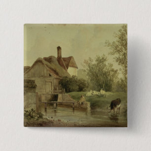Landscape with a cottage 15 cm square badge