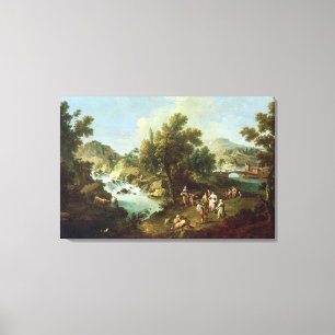 Landscape with a River and Dancing Peasants (oil o Canvas Print