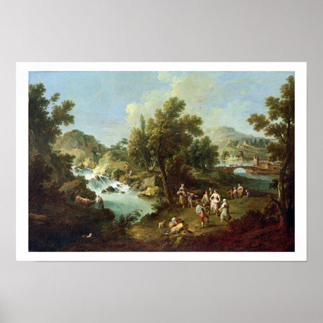 Landscape with a River and Dancing Peasants (oil o Poster (Front)