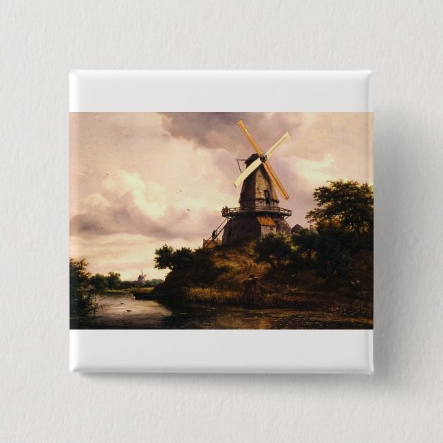 Landscape with a Windmill Art 15 Cm Square Badge (Front)