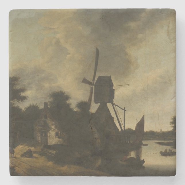 Landscape with a Windmill – Salomon Rombouts Stone Coaster (Front)