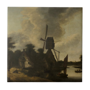 Landscape with a Windmill – Salomon Rombouts Tile