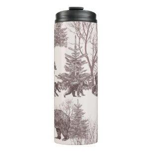 Landscape with bears, cubs, winter trees and fir t thermal tumbler