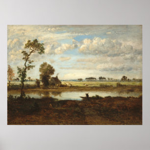 Landscape with Boatman, Théodore Rousseau Fine Art Poster