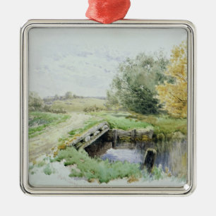 Landscape with bridge over a stream metal tree decoration