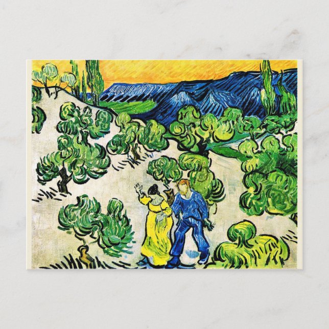 Landscape with Couple Walking and Crescent Moon Postcard (Front)