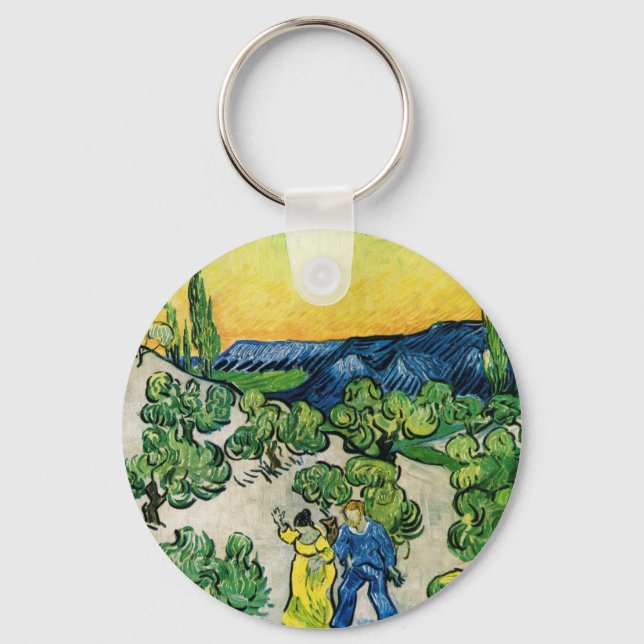 Landscape with Couple Walking by Vincent van Gogh Key Ring (Front)