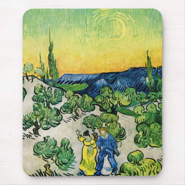 Landscape with Couple Walking by Vincent van Gogh Mouse Pad (Front)