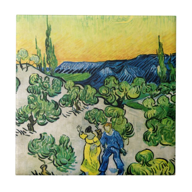 Landscape with Couple Walking by Vincent van Gogh Tile (Front)
