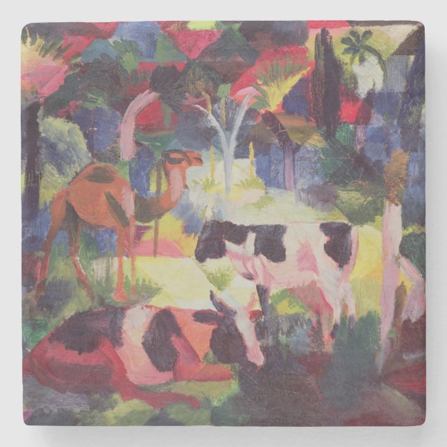 Landscape with Cows and a Camel Stone Coaster (Front)