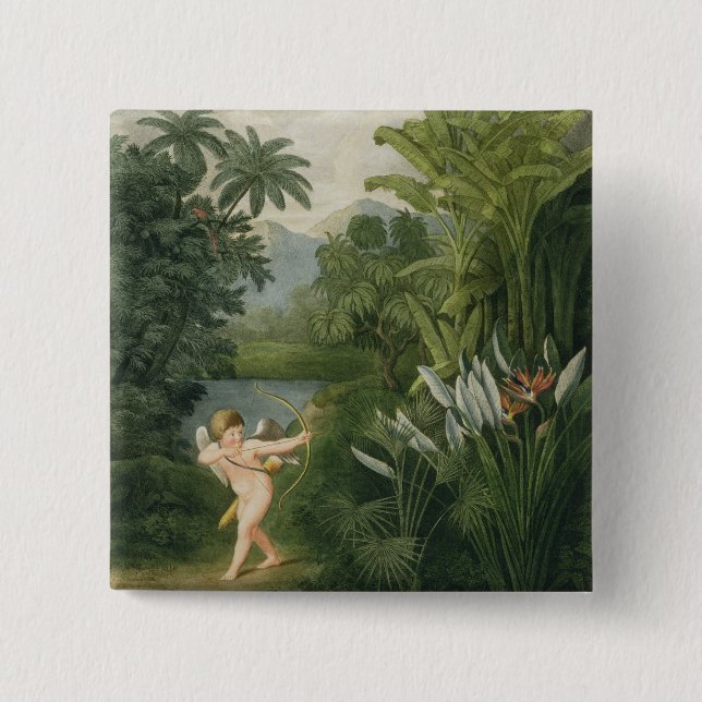 Landscape with Cupid aiming an arrow at a Parrot o 15 Cm Square Badge (Front)