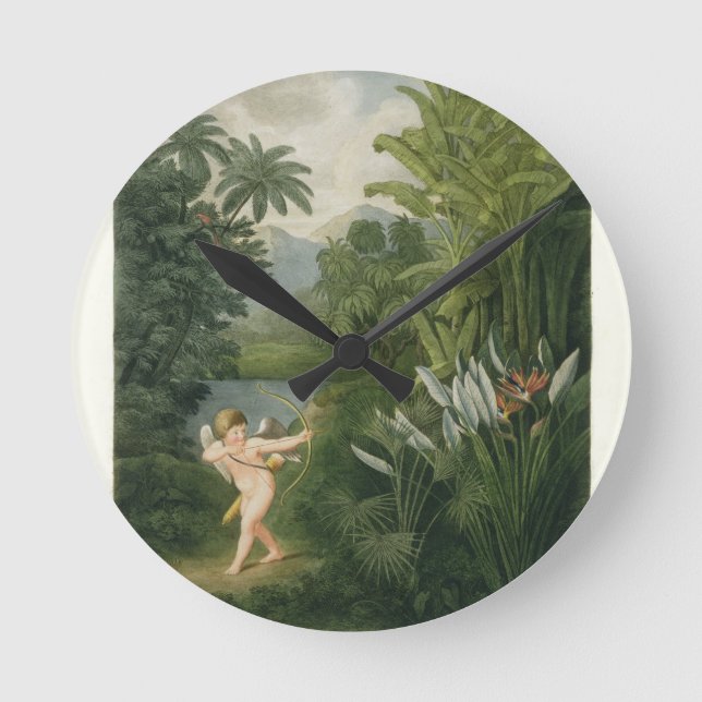 Landscape with Cupid aiming an arrow at a Parrot o Round Clock (Front)