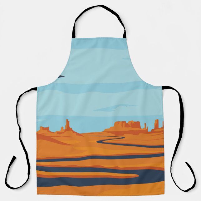  landscape with deserted valley, mountains, dark w apron (Front)