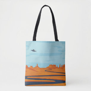 landscape with deserted valley, mountains, dark w tote bag