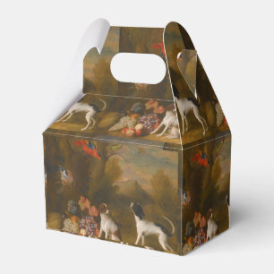 Landscape with exotic birds and two dogs favour box