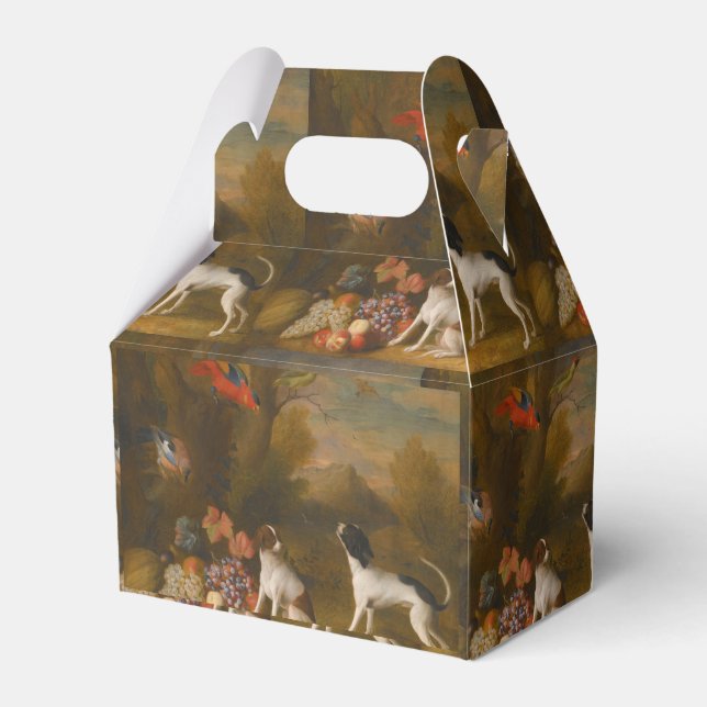 Landscape with exotic birds and two dogs favour box (Front Side)