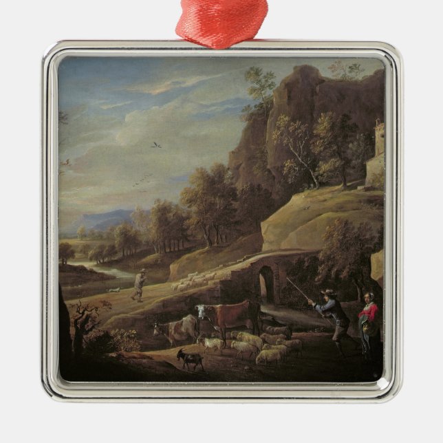 Landscape with Farmers tending their Animals Metal Tree Decoration (Front)