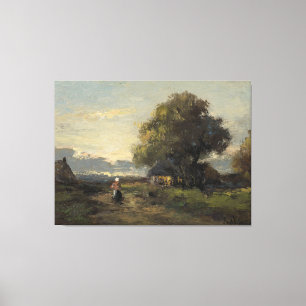 Landscape with Farmhouses, Jan van der Linde, 1874 Canvas Print