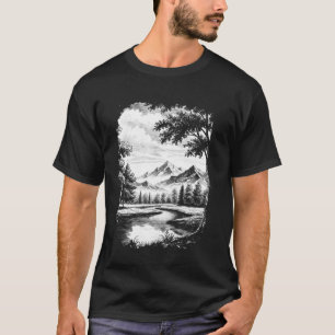 Landscape with Forest Mountain and River - Nature T-Shirt