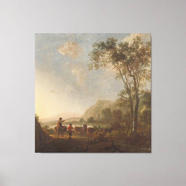 Landscape with Herdsmen and Cattle, Aelbert Cuyp, Canvas Print (Front)