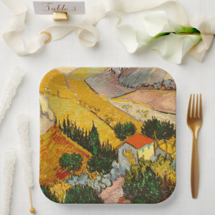 Landscape with House and PloughmaVincent van Gogh Paper Plate