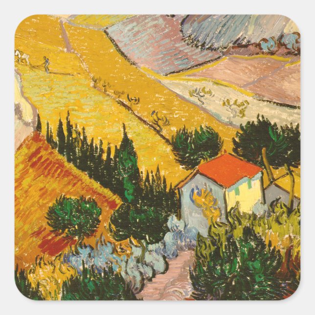 Landscape with House and PloughmaVincent van Gogh  Square Sticker (Front)