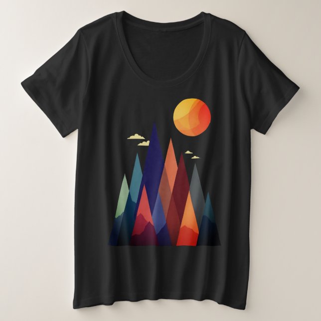 Landscape With Mountains and Sun Plus Size T-Shirt (Design Front)