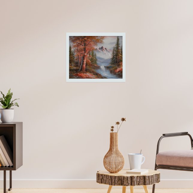 Landscape with mountains and waterfall poster (Living Room 3)
