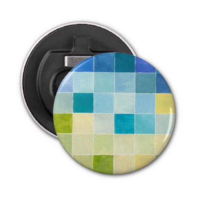 Landscape with Multicolored Pixilated Squares Bottle Opener (Front)