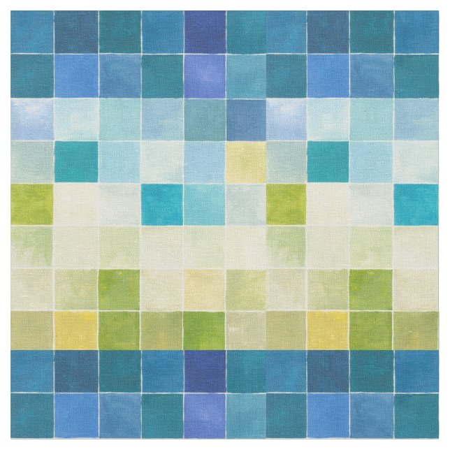 Landscape with Multicolored Pixilated Squares Fabric (Close Up)