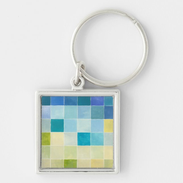 Landscape with Multicolored Pixilated Squares Key Ring (Front)