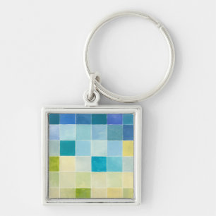 Landscape with Multicolored Pixilated Squares Key Ring